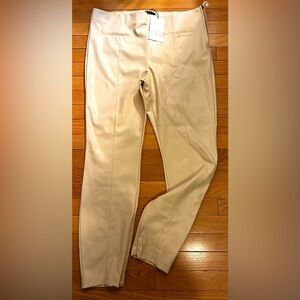 Zara Faux Leather High-Waisted Leggings, Cream, Brand New